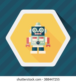 vintage robot flat icon with long shadow,eps 10