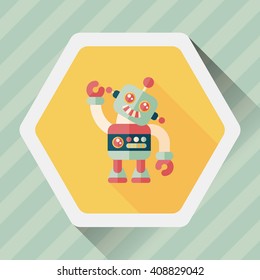 vintage robot flat icon with long shadow,eps 10