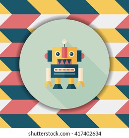 vintage robot flat icon with long shadow,eps 10
