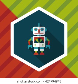 vintage robot flat icon with long shadow,eps 10