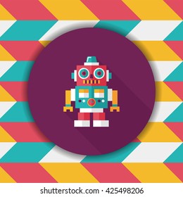 vintage robot flat icon with long shadow,eps 10