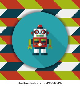 vintage robot flat icon with long shadow,eps 10