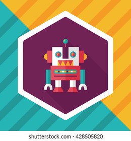 vintage robot flat icon with long shadow,eps 10