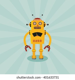 vintage robot flat illustration vector.