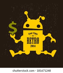 Vintage robot. Vector illustration of mechanic monster.