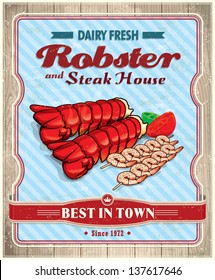 Vintage robster & steak house poster design