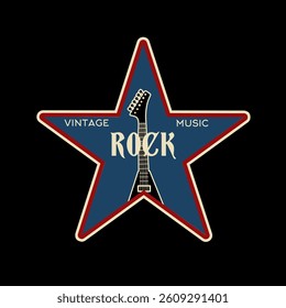 Vintage Rock Guitar with Star Frame Perfect for Print, Apparel, etc