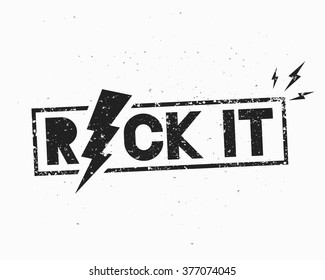 Vintage Rock Label. Rock It. Vector illustration with lightning. Template for your t-shirt, flyer, poster, banner, disc cover, cafe or some art works.