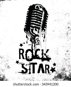 vintage rock and microphone for apparel