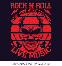 Vintage rock n roll poster. Skull and guitar typographic for print, t-shirt, tee design.