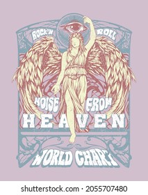 vintage rock poster design with girl, wings and some art nouveau swirl graphic elements