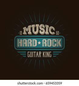 Vintage rock posters. Retro logos for printing on T-shirts. Hard rock. Guitar king.