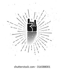 Vintage Rock and Roll Label. Horn Hand. Template for your t-shirt, cover or some artworks.