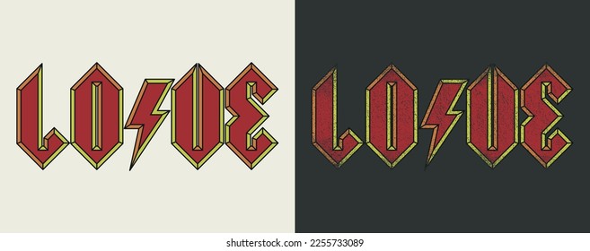 Vintage rock style vector lettering with word "love"