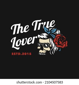 Vintage Rockabilly Rose Skull Logo Hand made Vector Illustration
