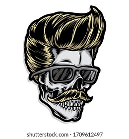 Vintage Rockabilly Skull Vector Logo