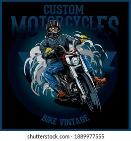 Vintage rockabilly skulls riding a classic chopper bike Vector