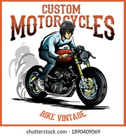 Vintage rockabilly skulls riding a classic chopper bike Vector