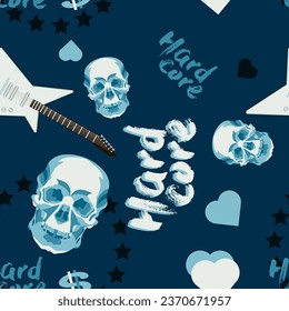 Vintage rocker seamless pattern. Vector illustration for print, fabric, cover, packaging, interior decor, blog decoration and other your projects.
