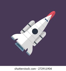 Vintage rocket fly in space. Vector illustration for websites and space presentation.