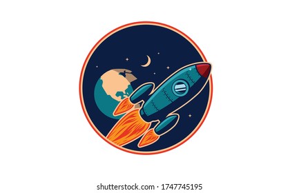 Vintage Rocket Launch into the space