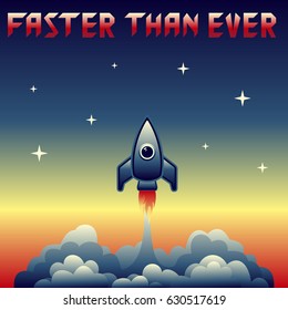 Vintage rocket launch vector illustration with text