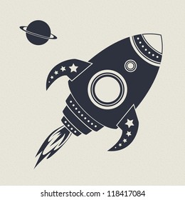 Vintage rocket in space