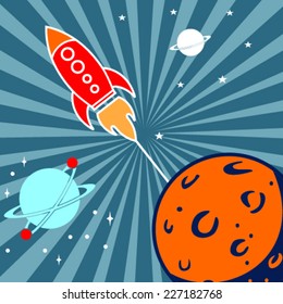 Vintage rocket in space 