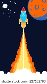 Vintage rocket in space 