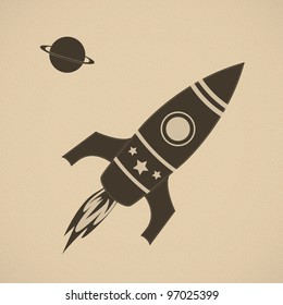 Vintage rocket in space