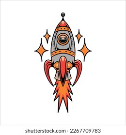 vintage rocket tattoo vector design