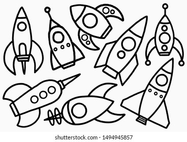 Vintage Rockets in Doodle Concept Style Free Hand Drawing for Science Learning Concept.