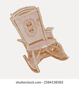 Vintage rocking chair illustration. Detailed, intricate design. Rocking chair with ornate patterns. Classic, antique style. Rocking chair art, vintage decor. Vintage art illustration, vector.