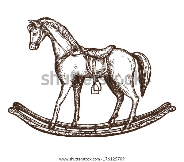 Vintage Rocking Horse Toy Hand Drawn Stock Vector (Royalty Free) 176125709