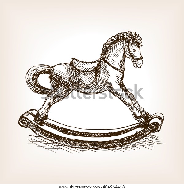 Vintage\
rocking horse toy sketch style vector illustration. Old hand drawn\
engraving imitation. Vintage object\
illustration