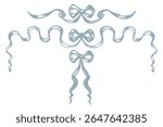 Vintage rococo baroque bows on isolated background. Victorian engraved ribbons tied in knot. Vector set wavy ribbon corners. Hand drawn design for wedding invitation, birthday card, bachelorette party