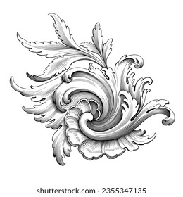 Vintage Rococo Baroque floral frame border Victorian flower ornament scroll engraved retro pattern tattoo black and white filigree calligraphic vector heraldic shield swirl leaf monogram decorative