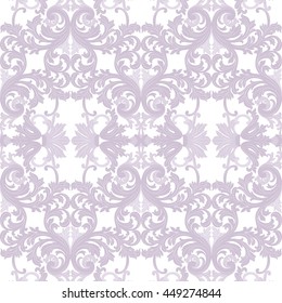 Vintage Rococo ornament pattern. Vector damask decor. Royal Victorian texture for wallpapers, textile, fabric. Lavender color