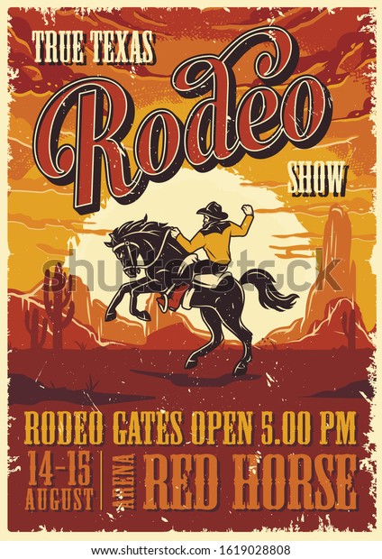 Vintage Rodeo Advertising Poster Inscriptions Cowboy Stock Vector ...