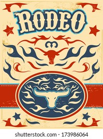 Vintage Rodeo poster - longhorn skull -belt buckle - texas colors