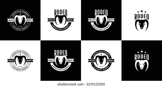 diseño de logotipo de rodeo texas vintage salvaje oeste con cuerno largo