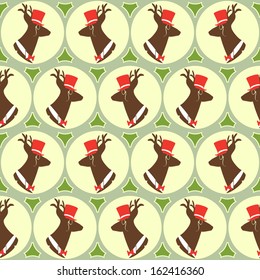 Vintage roe portrait in topper seamless pattern