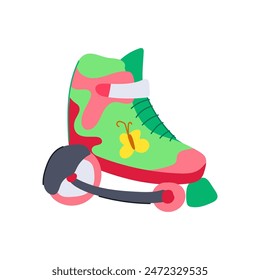 vintage roller skate cartoon. girl pink, fashion boot, kid print vintage roller skate sign. isolated symbol vector illustration