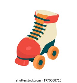 Vintage roller skate - hand drawn vector illustration isolated on white. Flat color design.