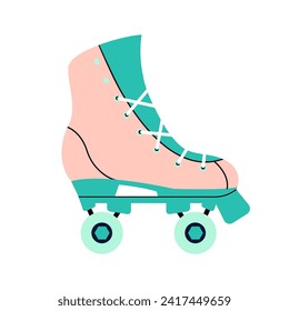 Vintage roller skates. Retro flat style. Isolated. Nostalgic roller skating culture. Sport shoe wear.