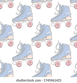 Vintage roller skates. Seamless vector pattern (background). Cartoon print. Retro.