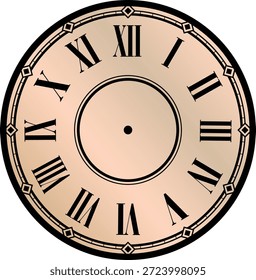 Vintage Roman Numeral Clock Dial Vector Design, Classic Antique Clock Face for Retro and Historical Illustrations