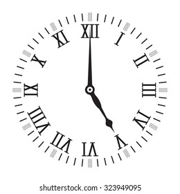 Vintage Roman numeral clock. Vector isolated on white background.