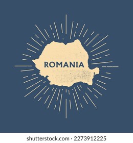 Vintage Romania map with grunge texture and emblem. Romania vintage print for t-shirt. Trendy Hipster design. Vector illustration