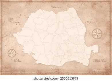 Antiguas Rumania mapa antiguo con el esquema de los condados para presentaciones, carteles, infografías, informes